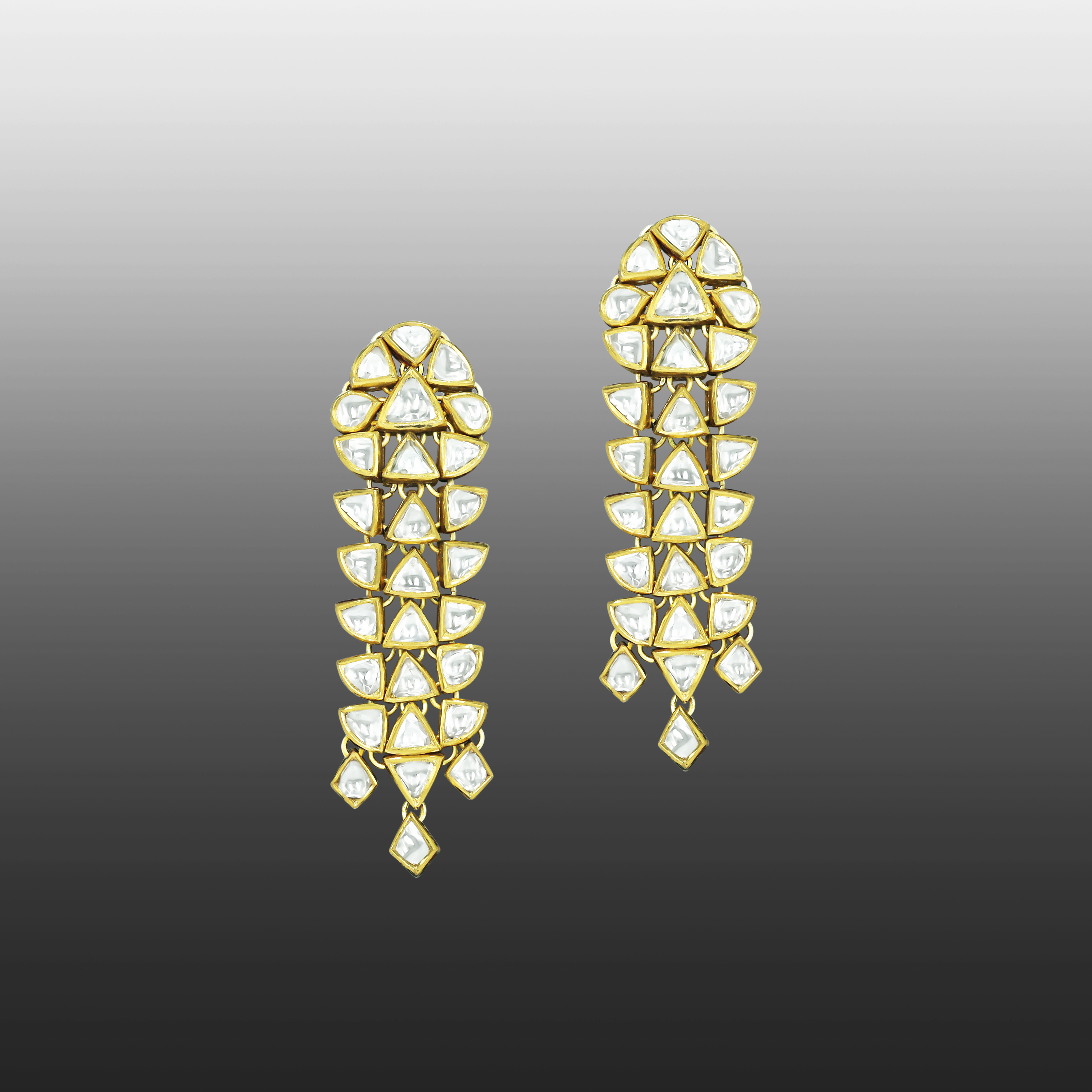 Tiered Polki Drop Earrings with Geometric Design